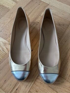 J. crew Metallic Gold Cap-Toe Ballet Flats - Women's